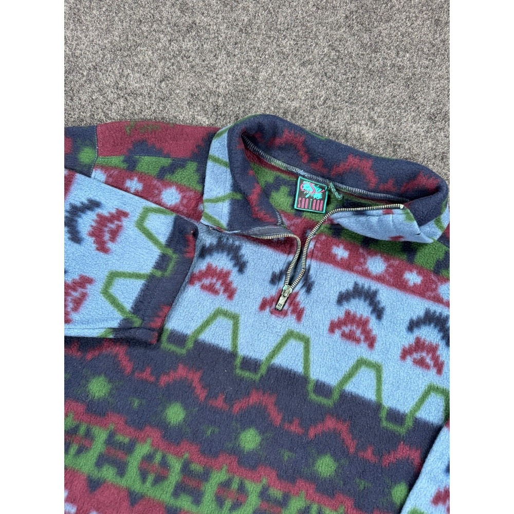 VTG Santana Aztec Tribal Fleece Pullover 1/4 Zip Jacket XL Made In Taiwan